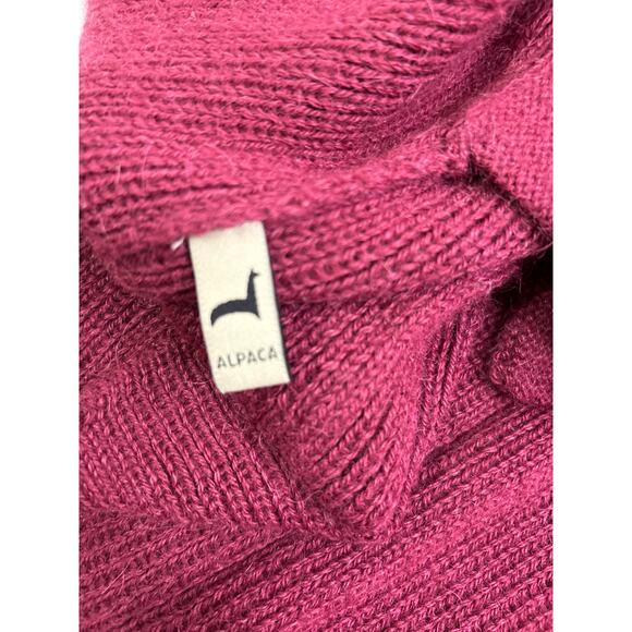 Peruvian Link 100% Alpaca three button long cardigan in Merlot. One Size - Picture 4 of 7